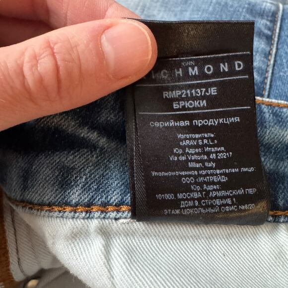 John Richmond Distressed Patched Slim Fit Jeans - Picture 6 of 13